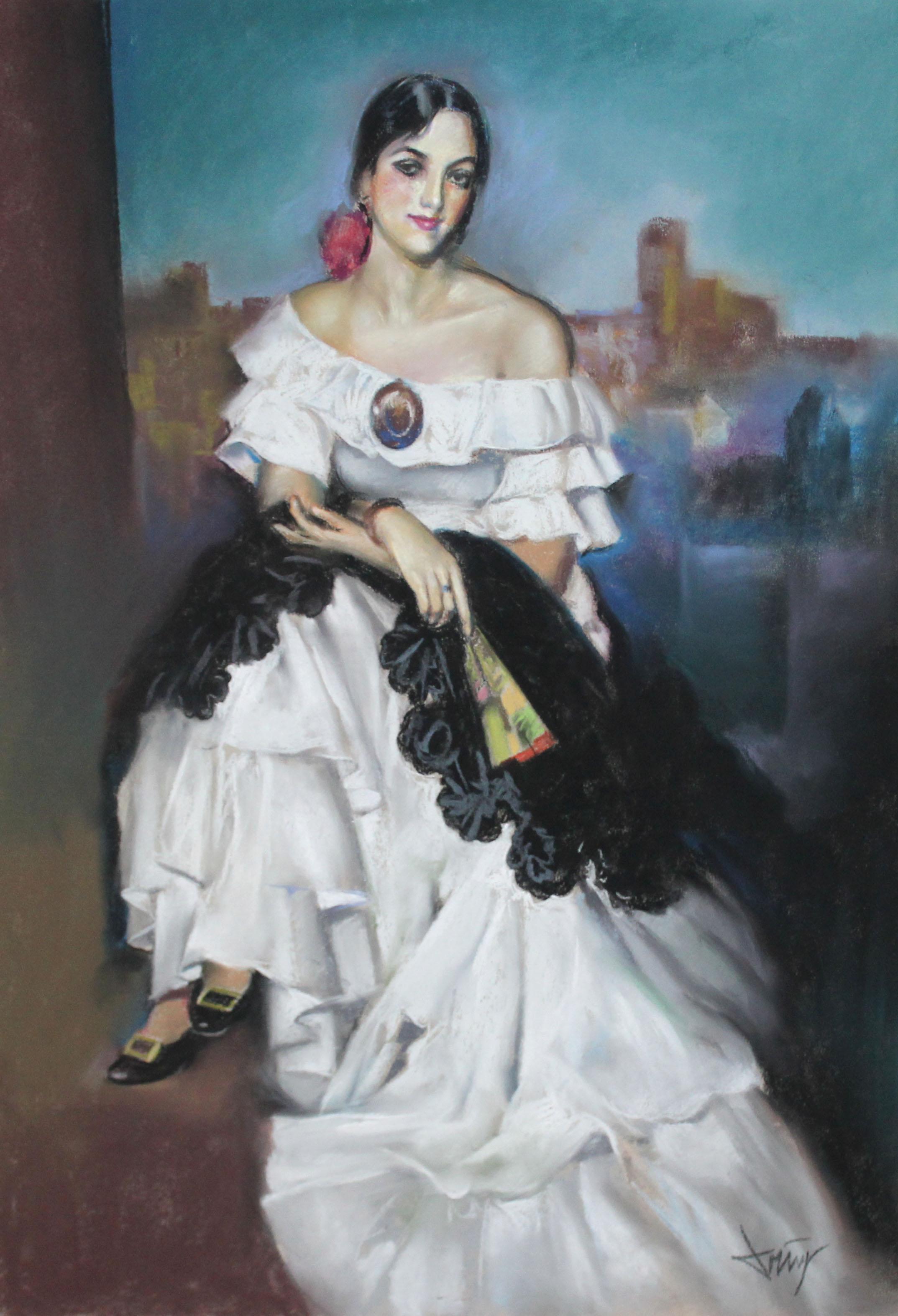Domingo Alvarez Gómez Portrait - Maja andaluza - Dibujo a pastel