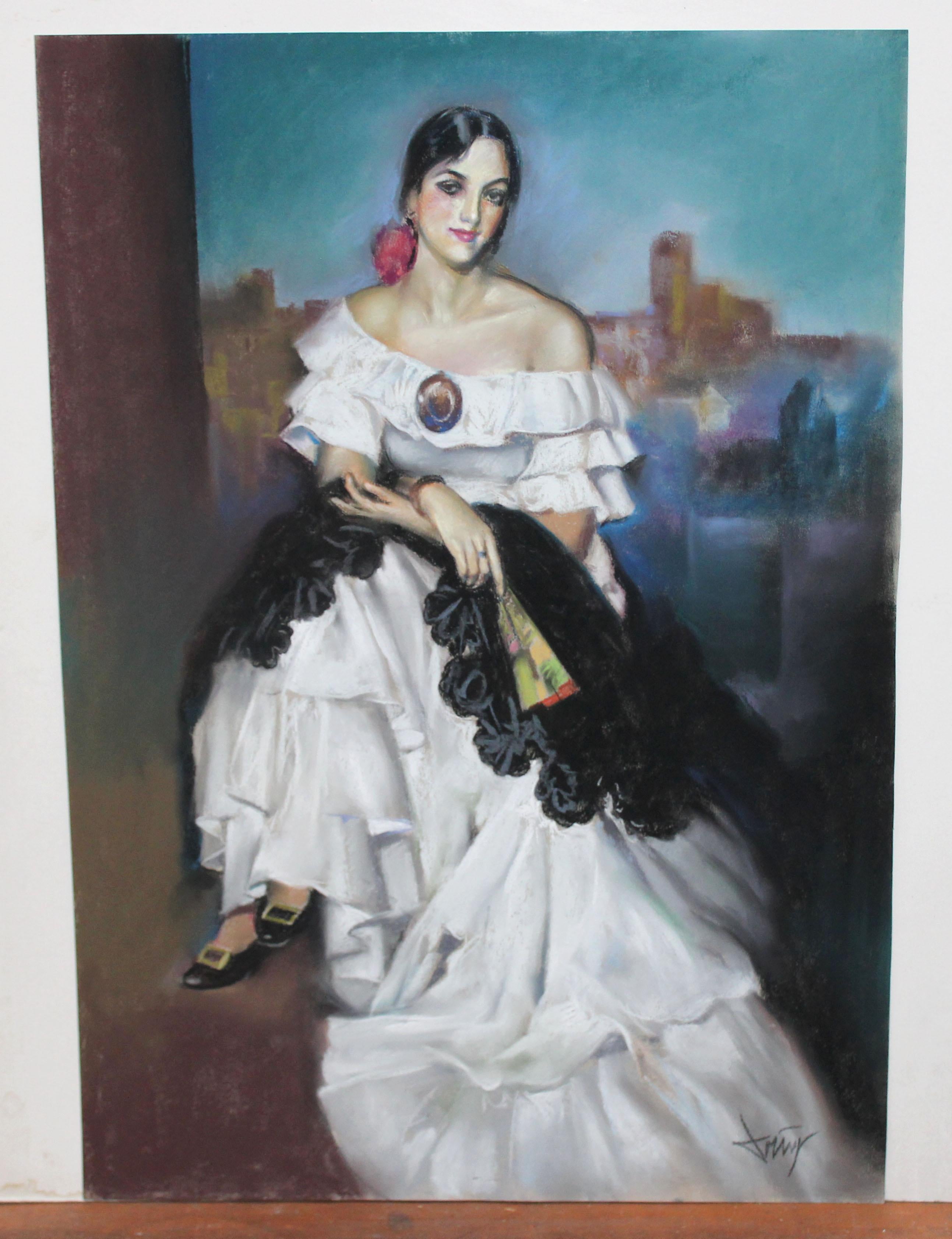 Maja andaluza - Dibujo a pastel - Art by Domingo Alvarez Gómez