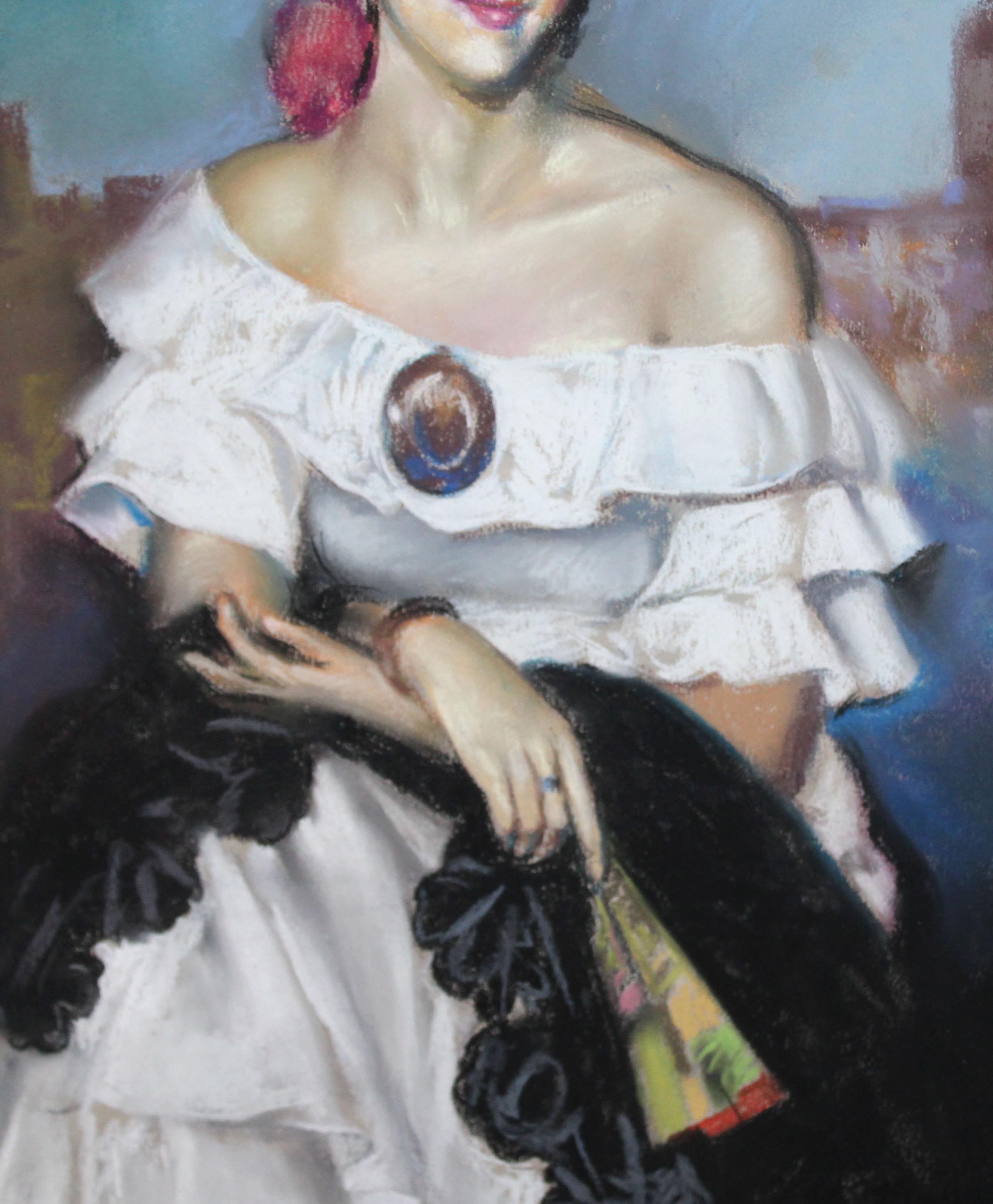 Maja andaluza - Dibujo a pastel - Black Portrait by Domingo Alvarez Gómez