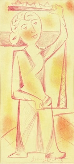 Stylized Female Figure Colored Pencil Drawing by Joan Brotat