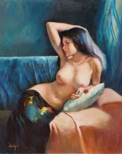 La modelo en el sofá - Óleo sobre tela