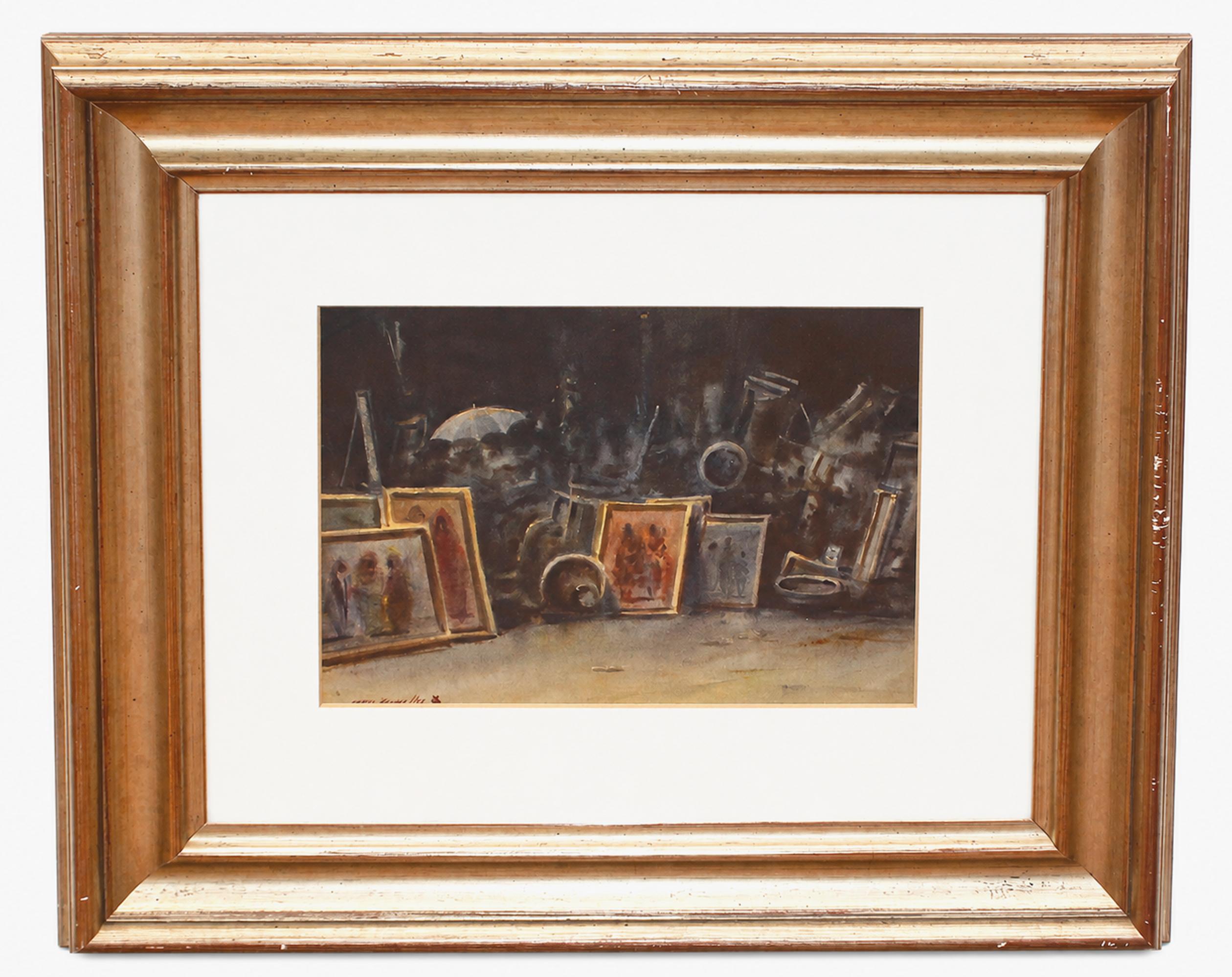 L'atelier du collectionneur - Aquarelle sur papier - Signée et encadrée