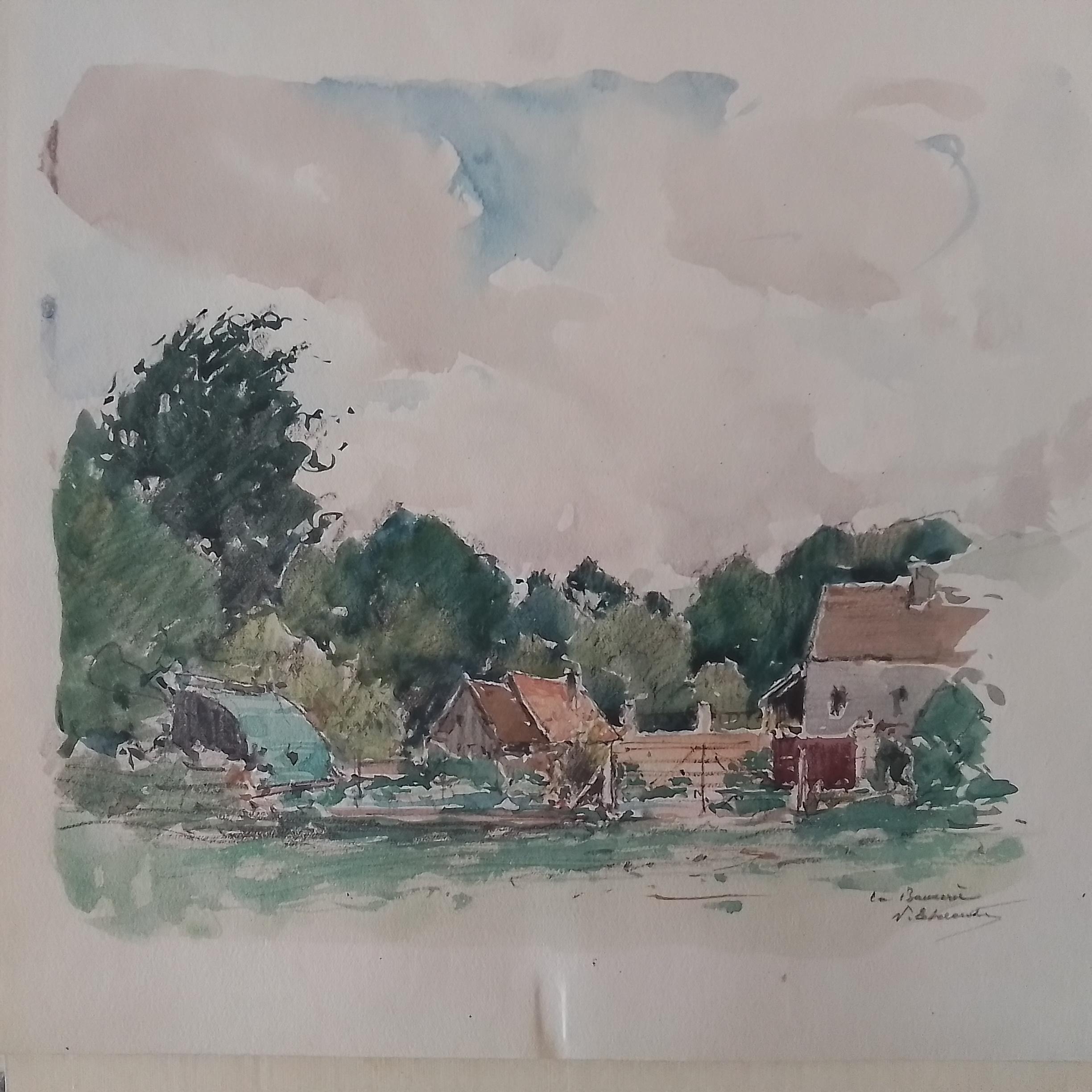 Paul Emile Lecomte Landscape Art – Country Cottage Häuser