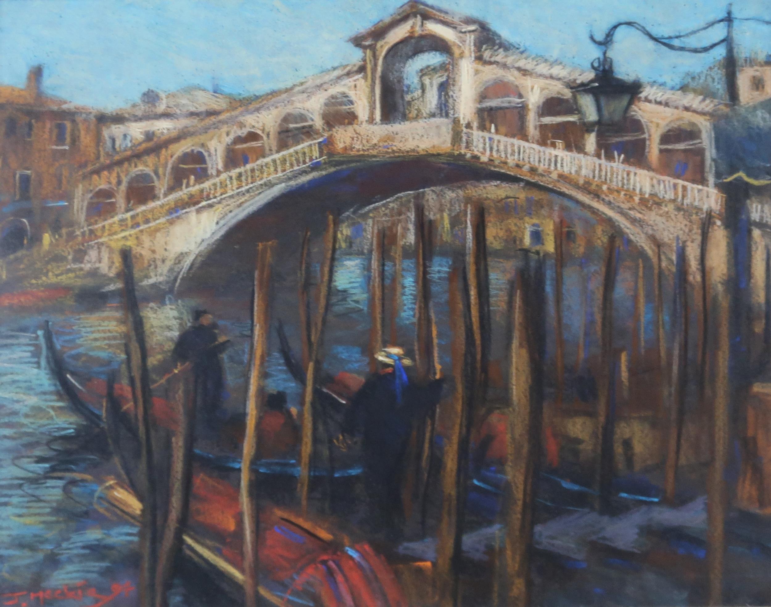 Der Blick auf den Kanal - Venezia (Grau), Landscape Painting, von John Mackie (b.1955)