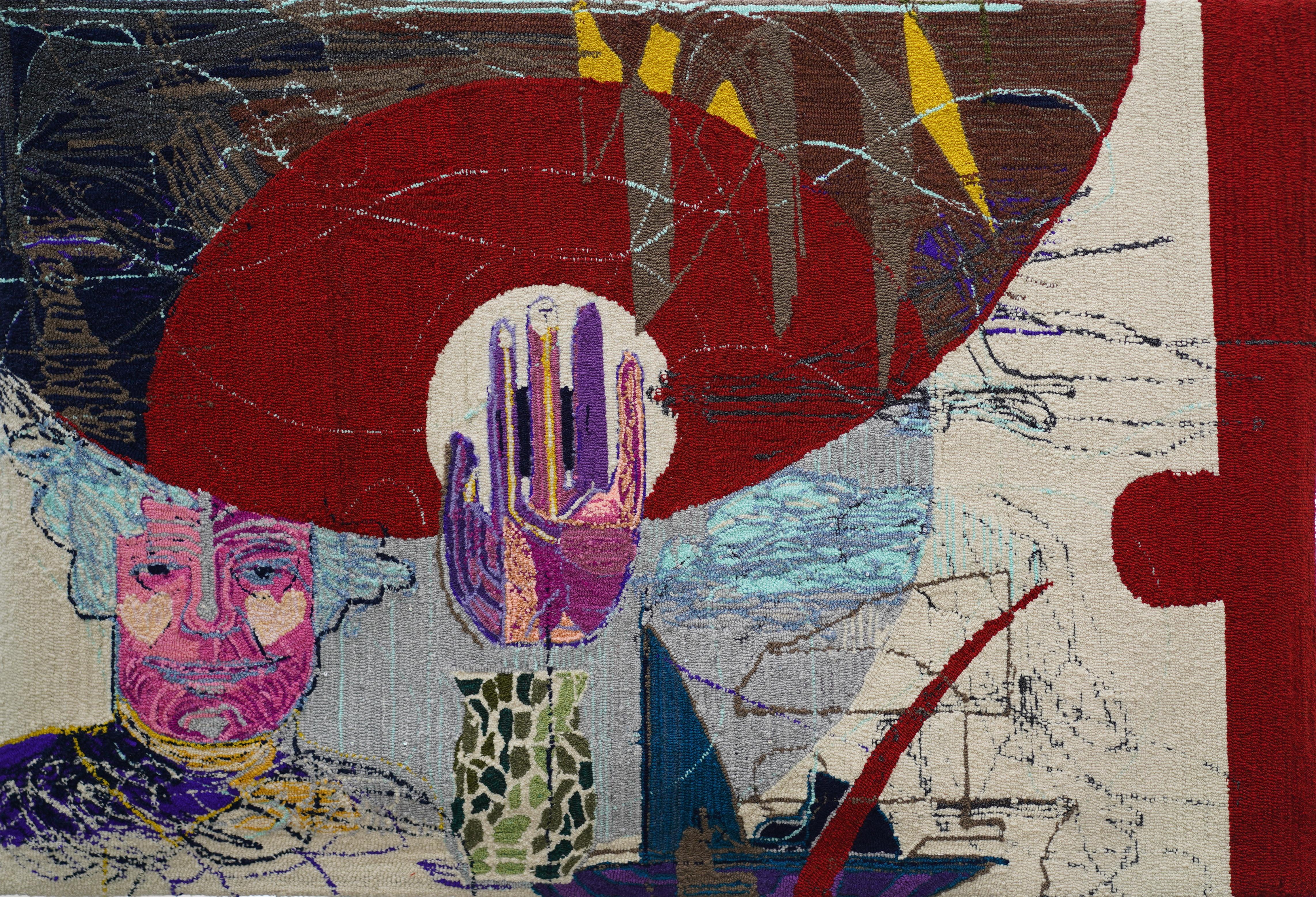 Obra de Arte Textil Contemporánea Tejida a Mano - Hilo Mixto sobre Lienzo - "El Lazo"