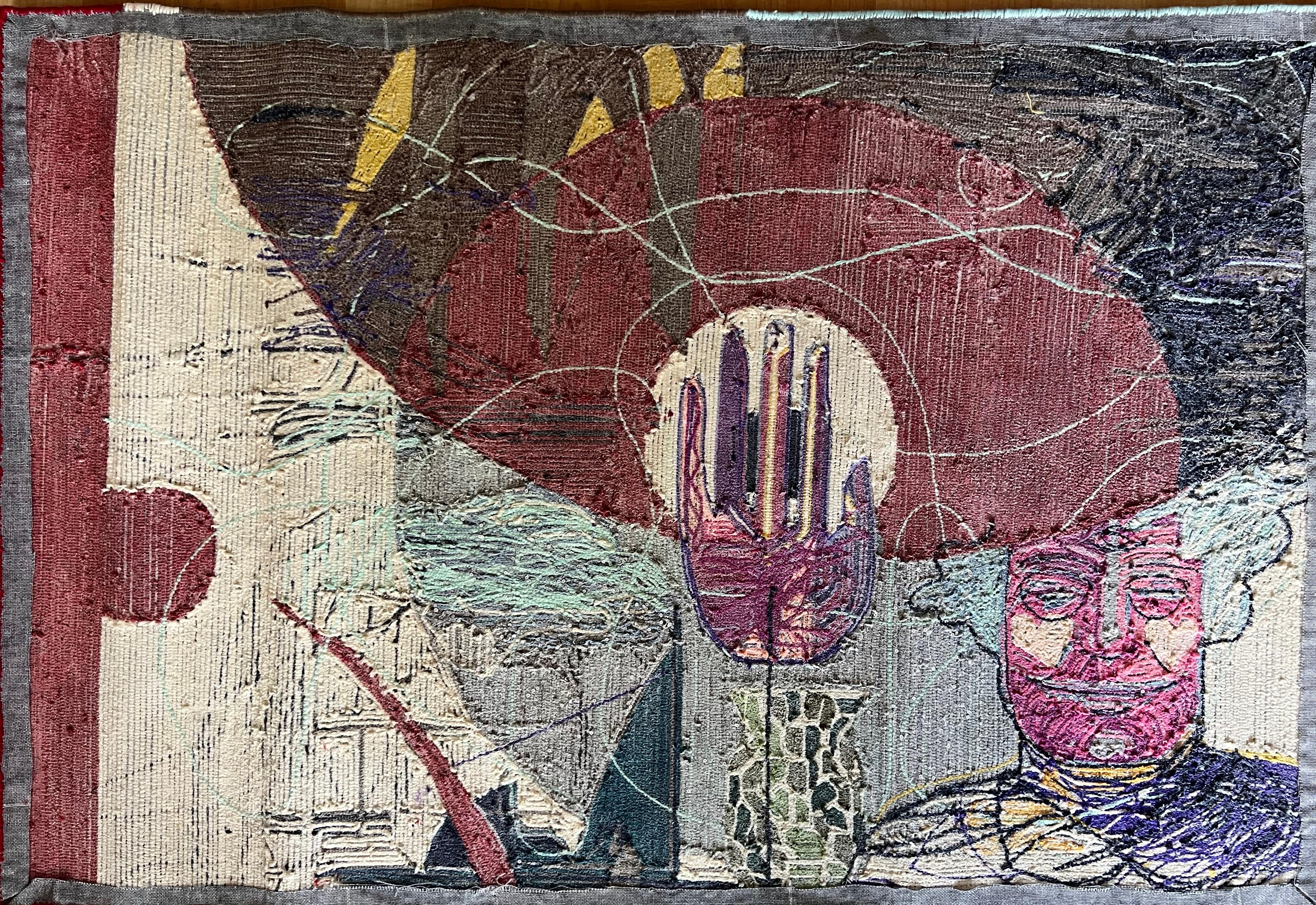 Obra de Arte Textil Contemporánea Tejida a Mano - Hilo Mixto sobre Lienzo - 