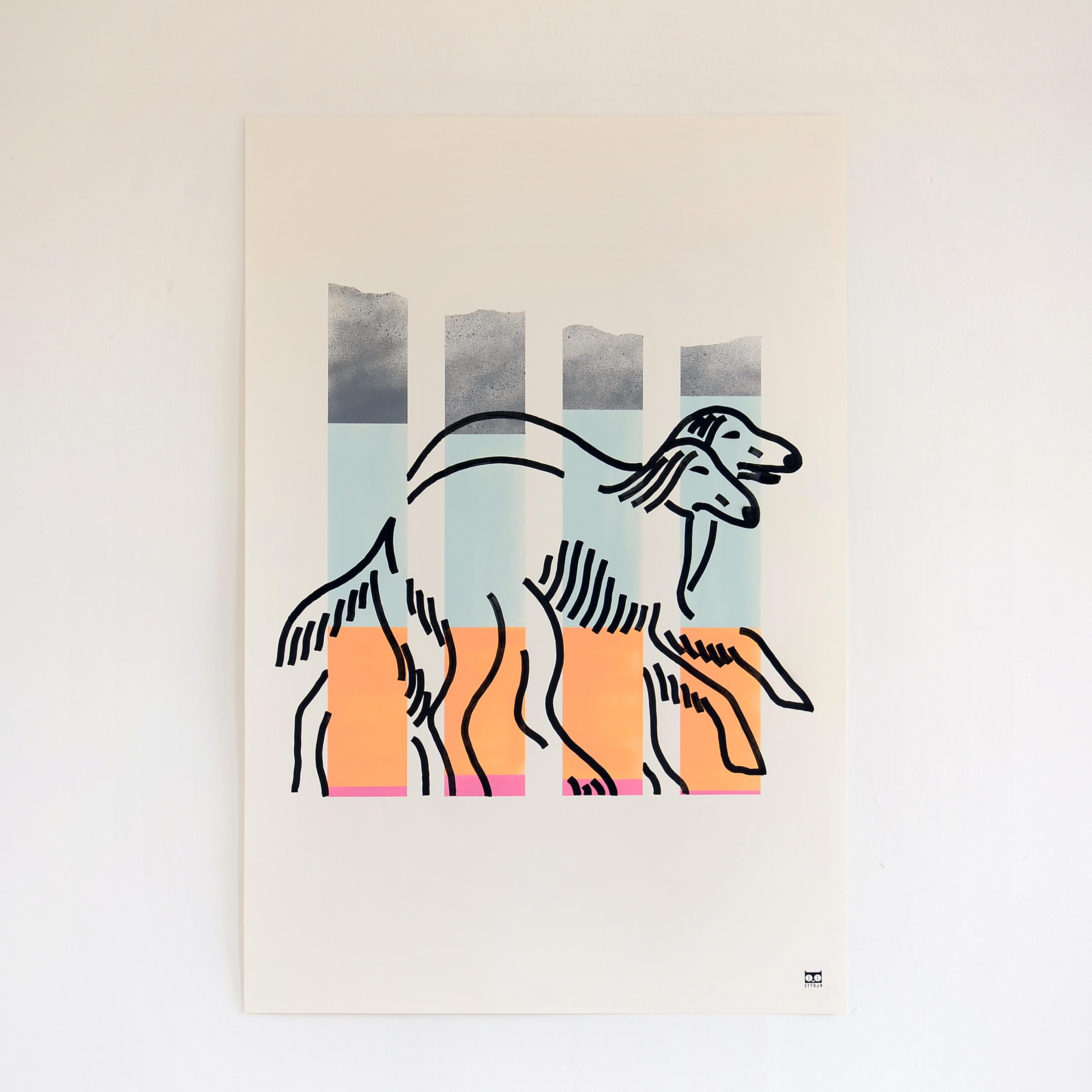 Acrilico e vernice spray su carta - Serie di opere per l
ufficio - Pausa pranzo - Incorniciato - Mixed Media Art di Ettoja