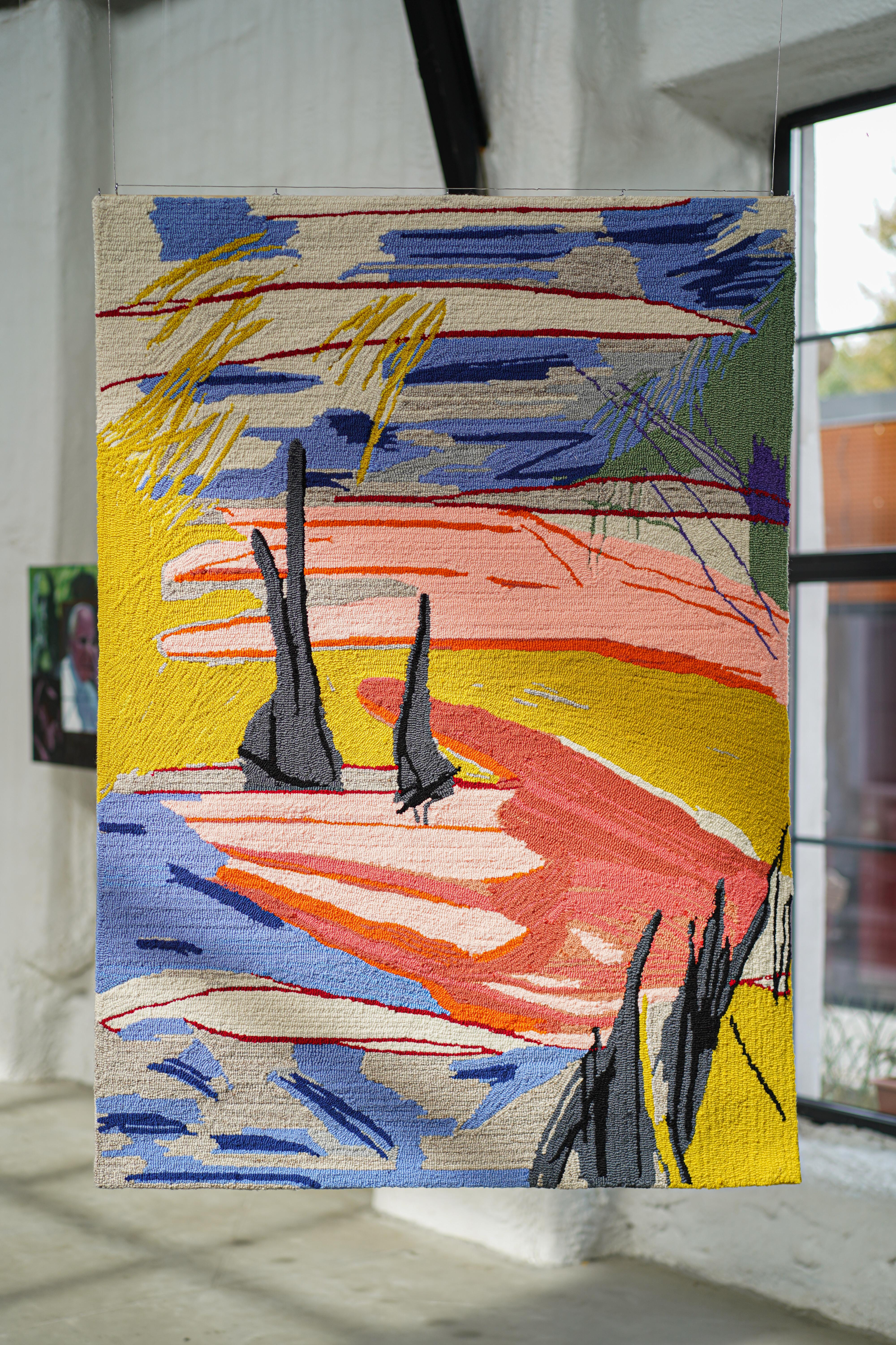 Hand-Tufted Contemporary Textile Artwork - Mixed Thread on Canvas For Sale 3
