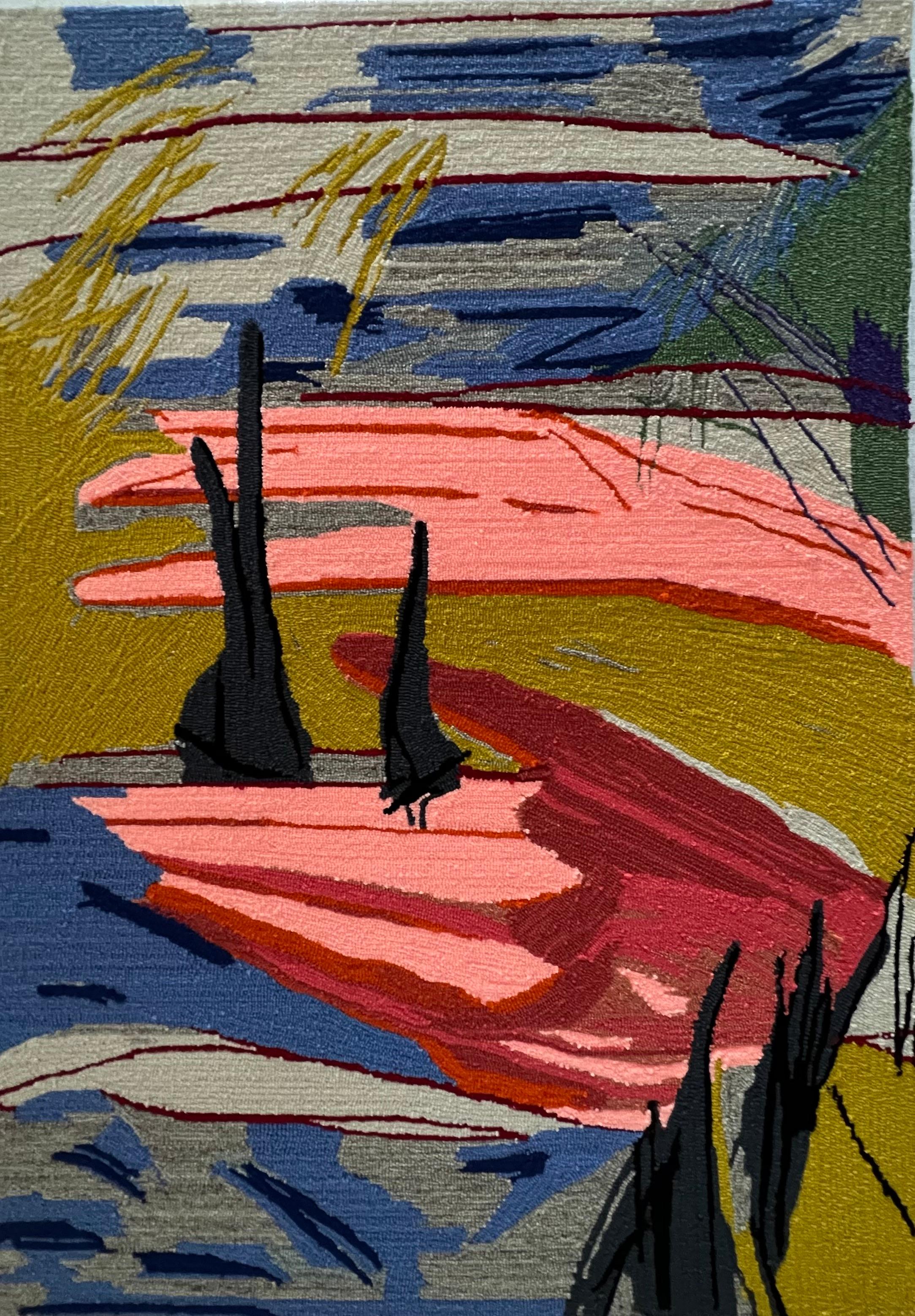 Hand-Tufted Contemporary Textile Artwork - Mixed Thread on Canvas For Sale 12