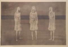 Figurative Graphite Drawing on Paper - Tres Mujeres - Pastel Colors - Framed