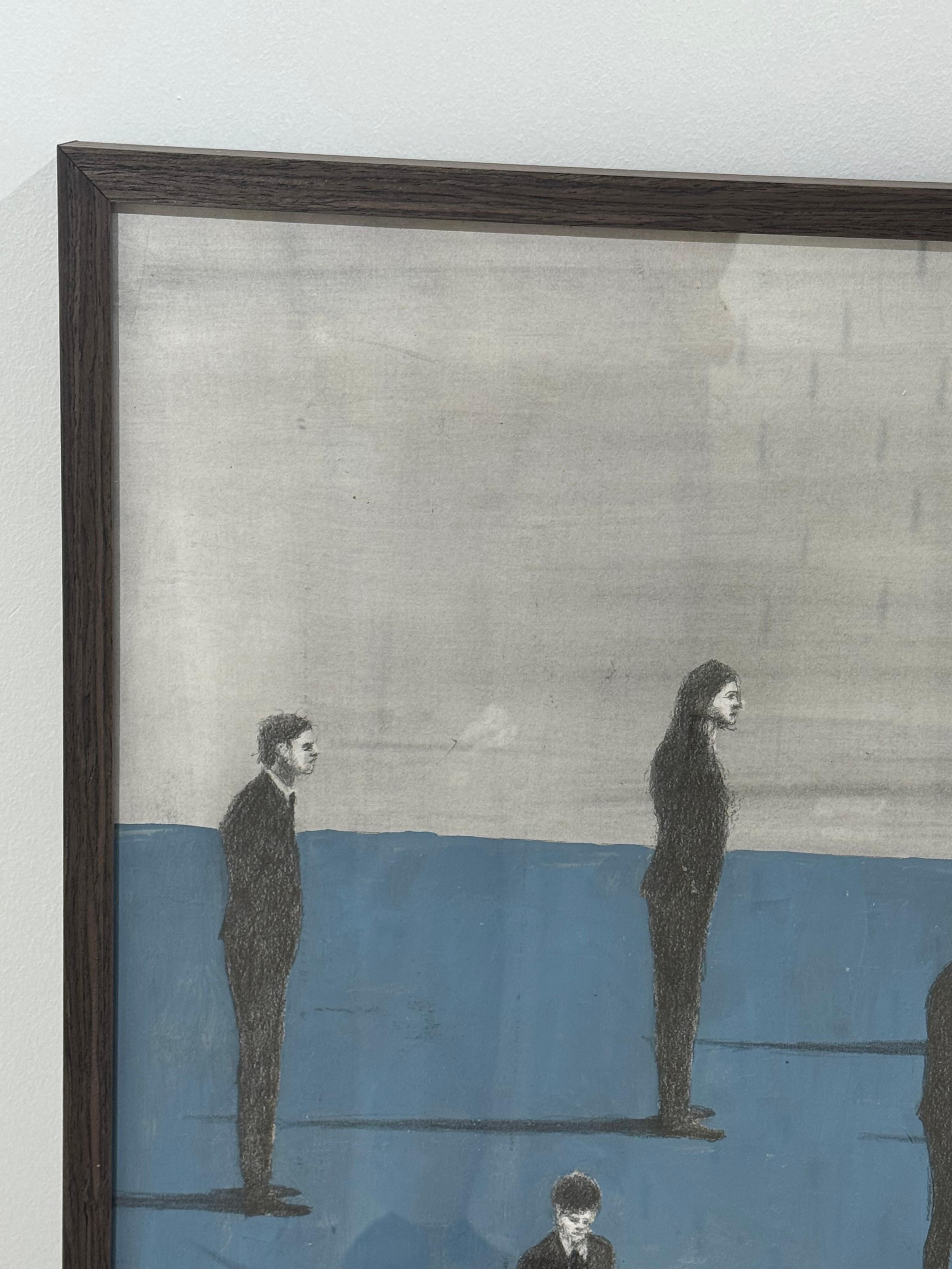 Figurative Drawing on Paper - Blue - Figurines Grupo 22 - Graphite - Art by Amilcar Rivera M.