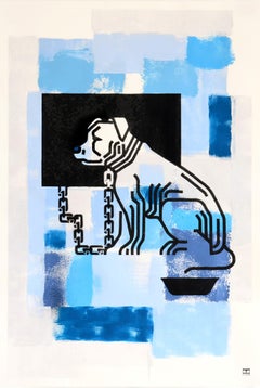 Acrylique et peinture en aérosol sur papier - Série d'œuvres sur le bureau - Encadré