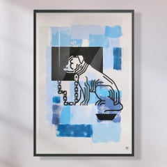 Acrylique et peinture en aérosol sur papier - Série d'œuvres sur le bureau - Encadré