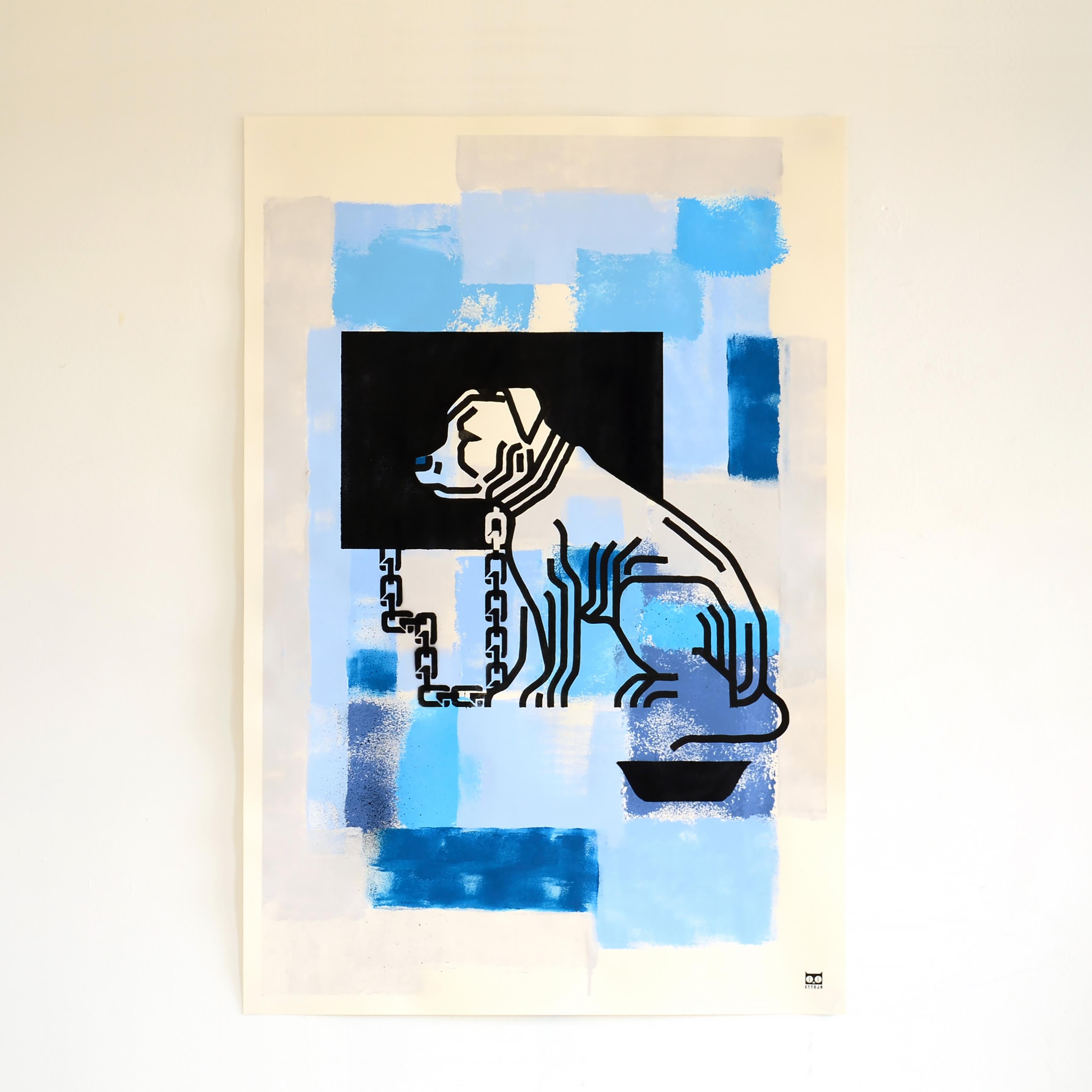 Acrylique et peinture en aérosol sur papier - Série d
œuvres sur le bureau - Encadré