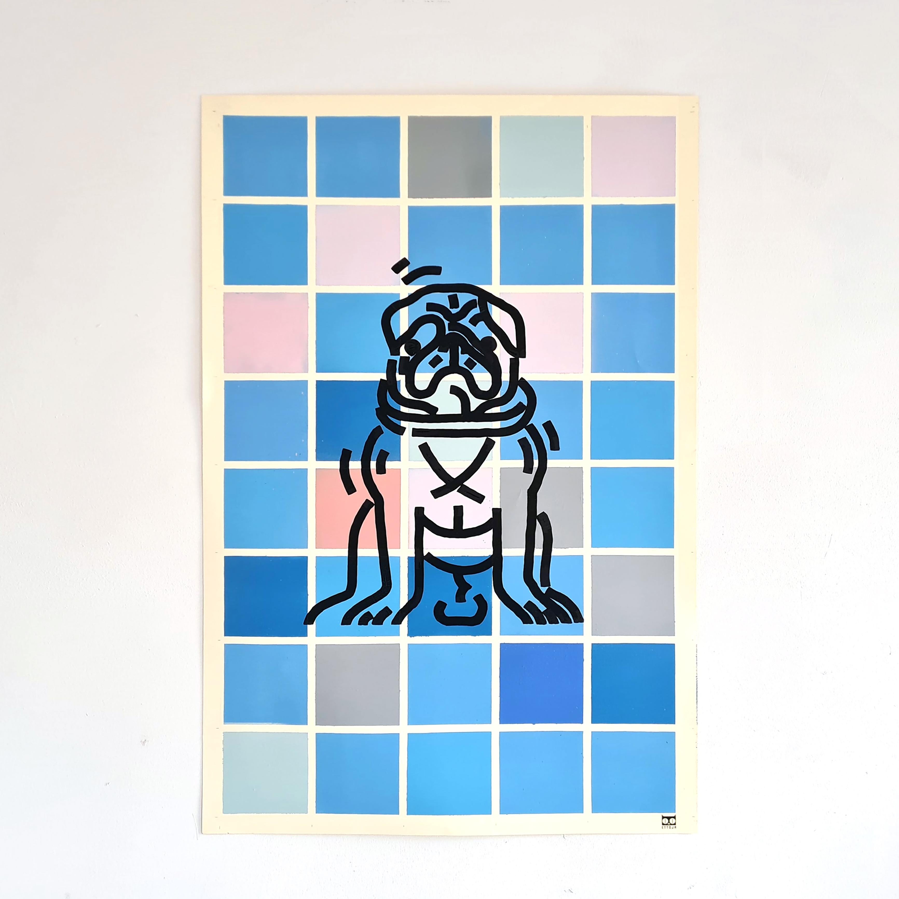 Acrylique et peinture en aérosol sur papier - Série d
œuvres sur le bureau - Encadré