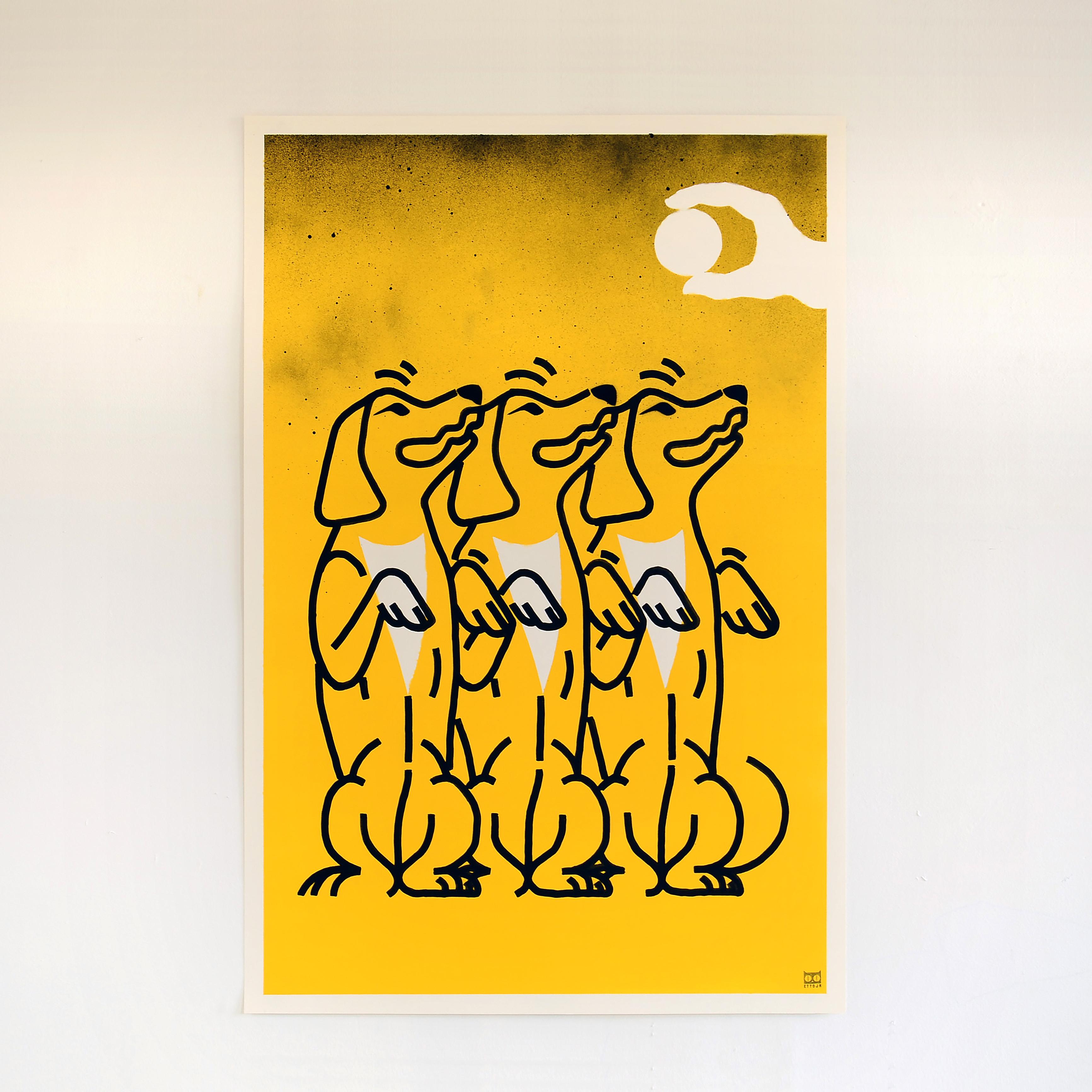 Acrylique et peinture en aérosol sur papier - Série d
œuvres sur le bureau - Encadré