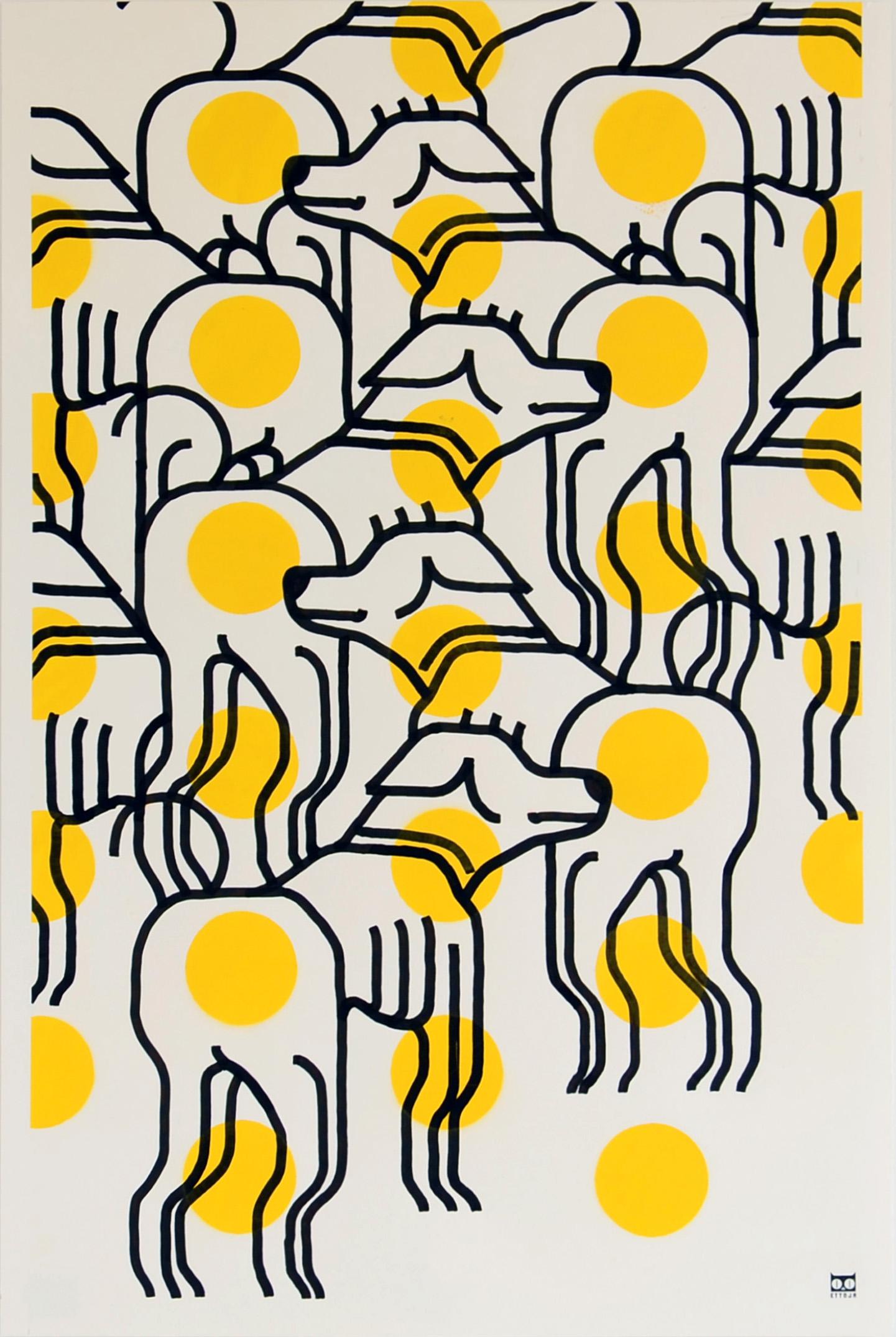 Acrylique et peinture en aérosol sur papier - Série d'œuvres sur le bureau - Encadré - Contemporain Art par Ettoja