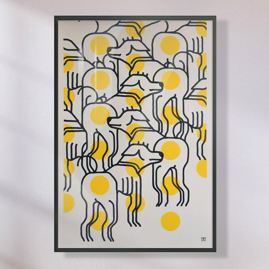 Acrylique et peinture en aérosol sur papier - Série d'œuvres sur le bureau - Encadré - Art de Ettoja