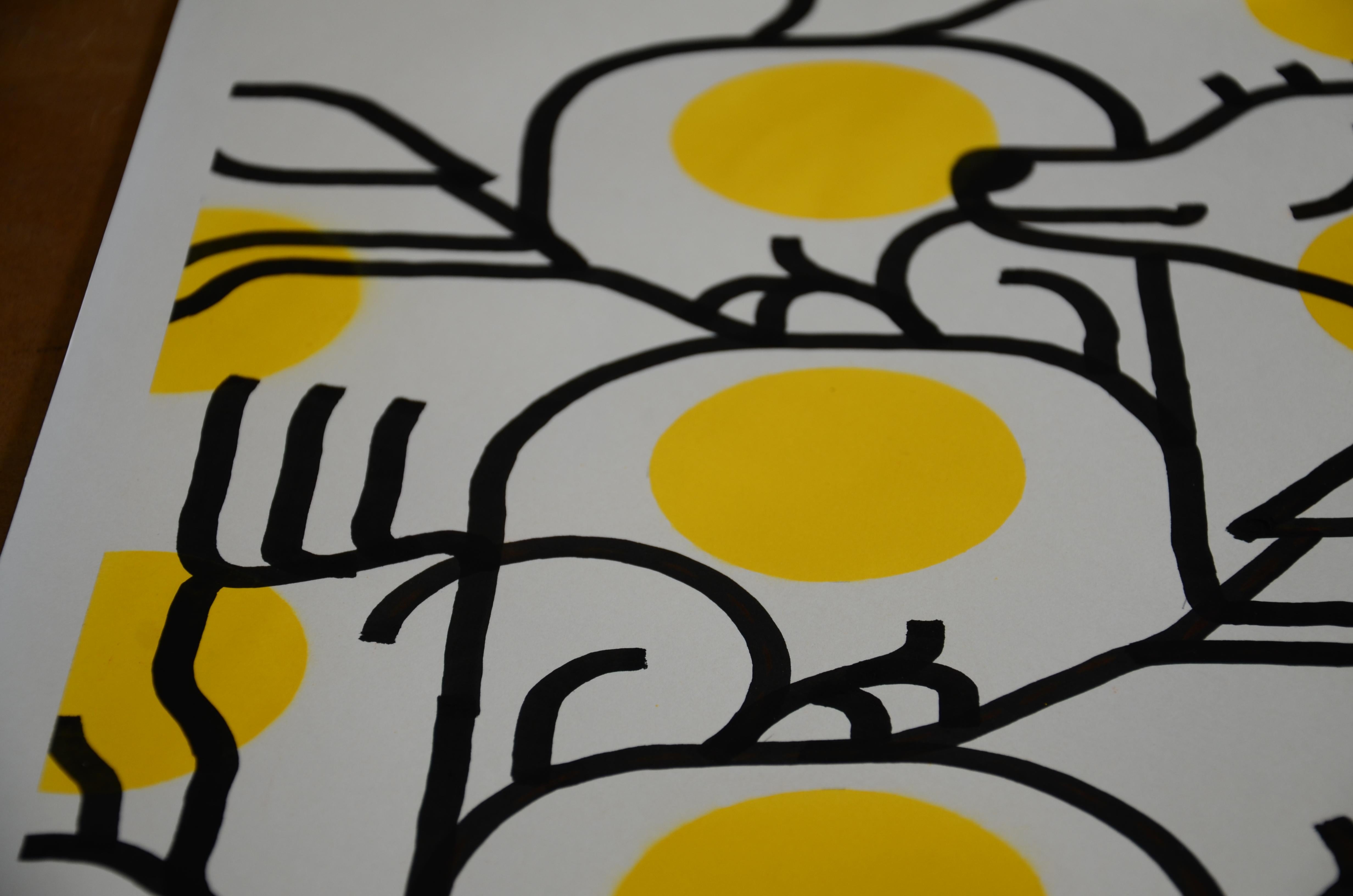 Acrylique et peinture en aérosol sur papier - Série d'œuvres sur le bureau - Encadré en vente 6