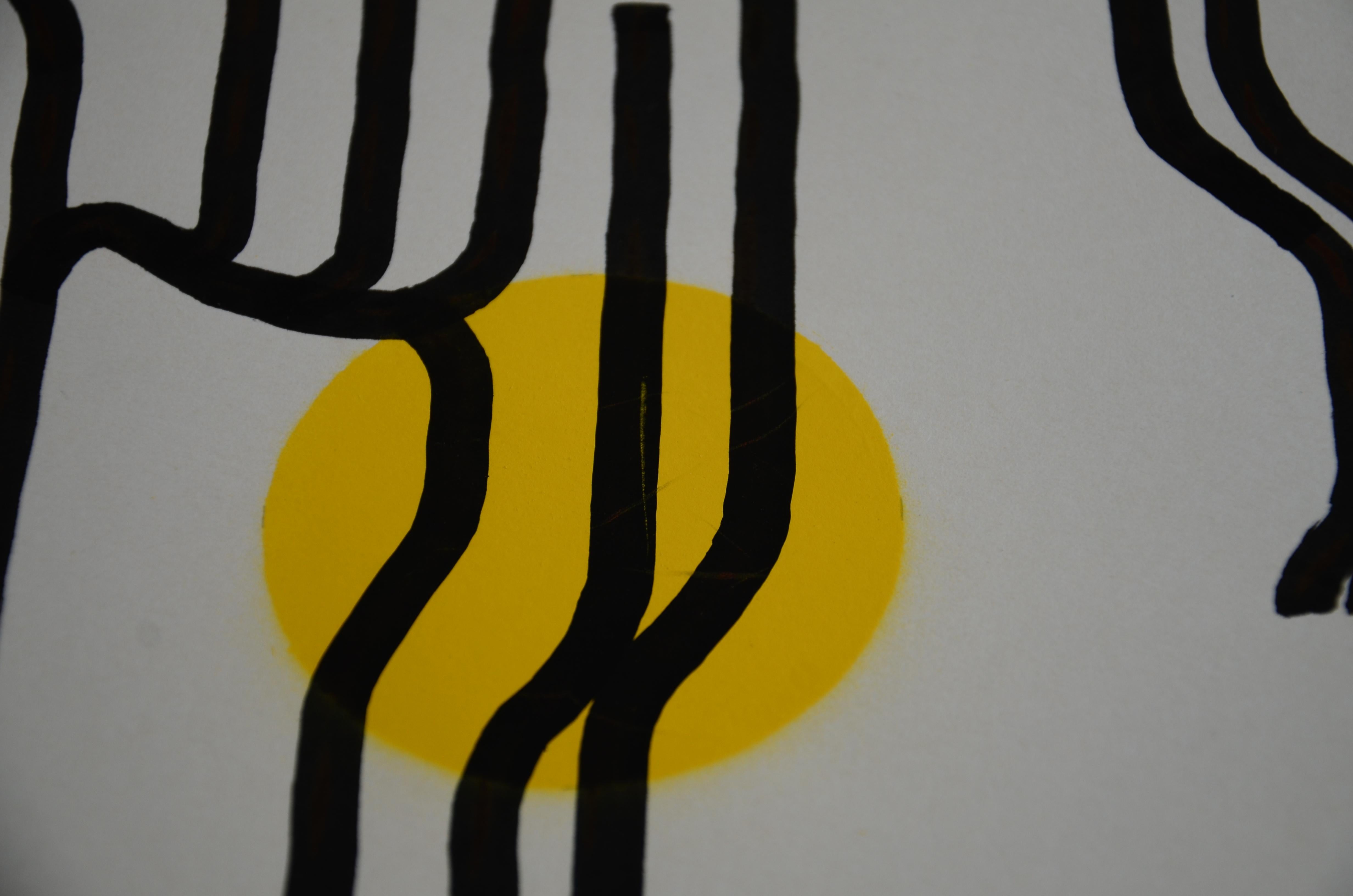 Acrylique et peinture en aérosol sur papier - Série d'œuvres sur le bureau - Encadré en vente 7