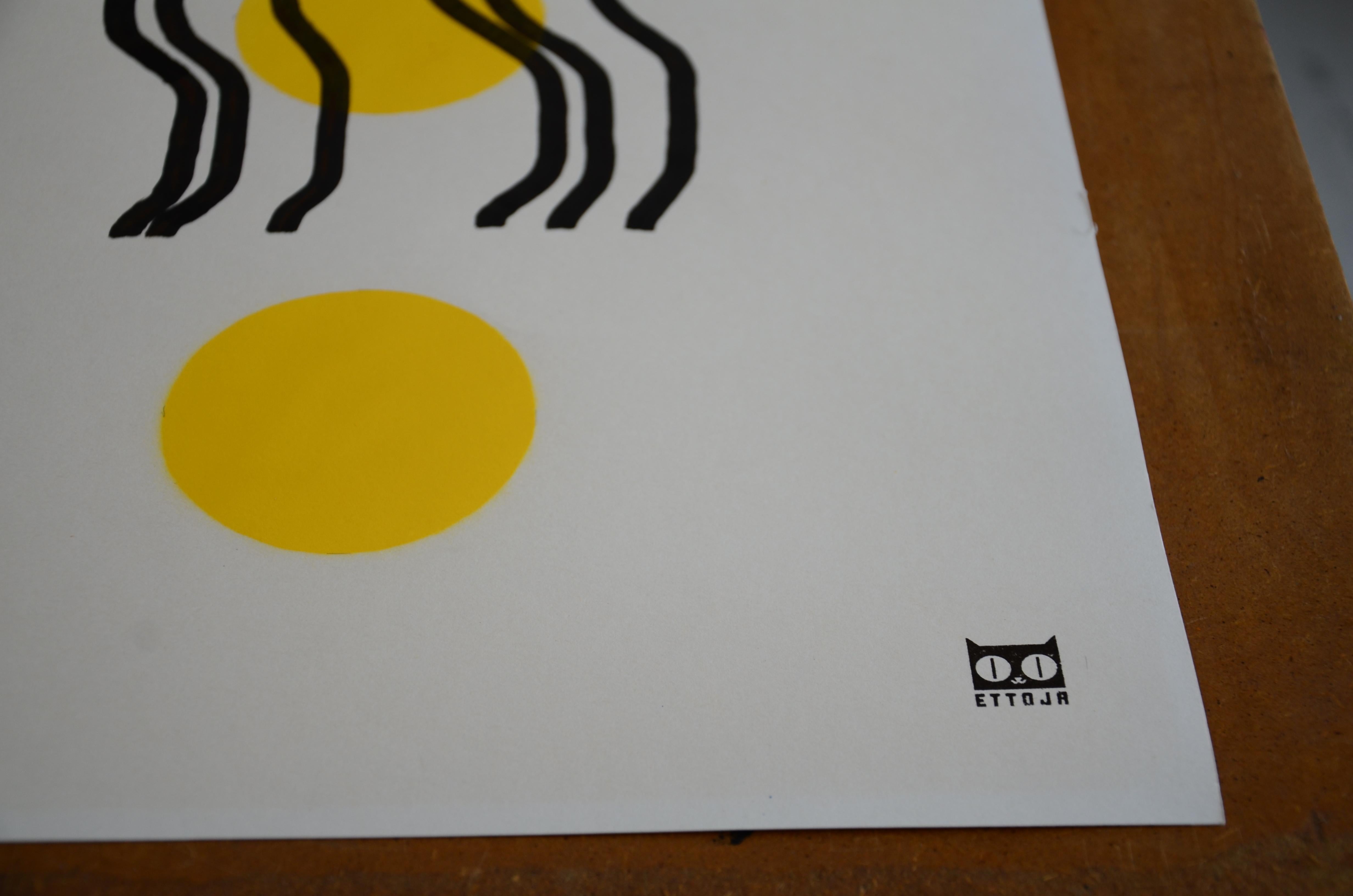 Acrylique et peinture en aérosol sur papier - Série d'œuvres sur le bureau - Encadré en vente 3