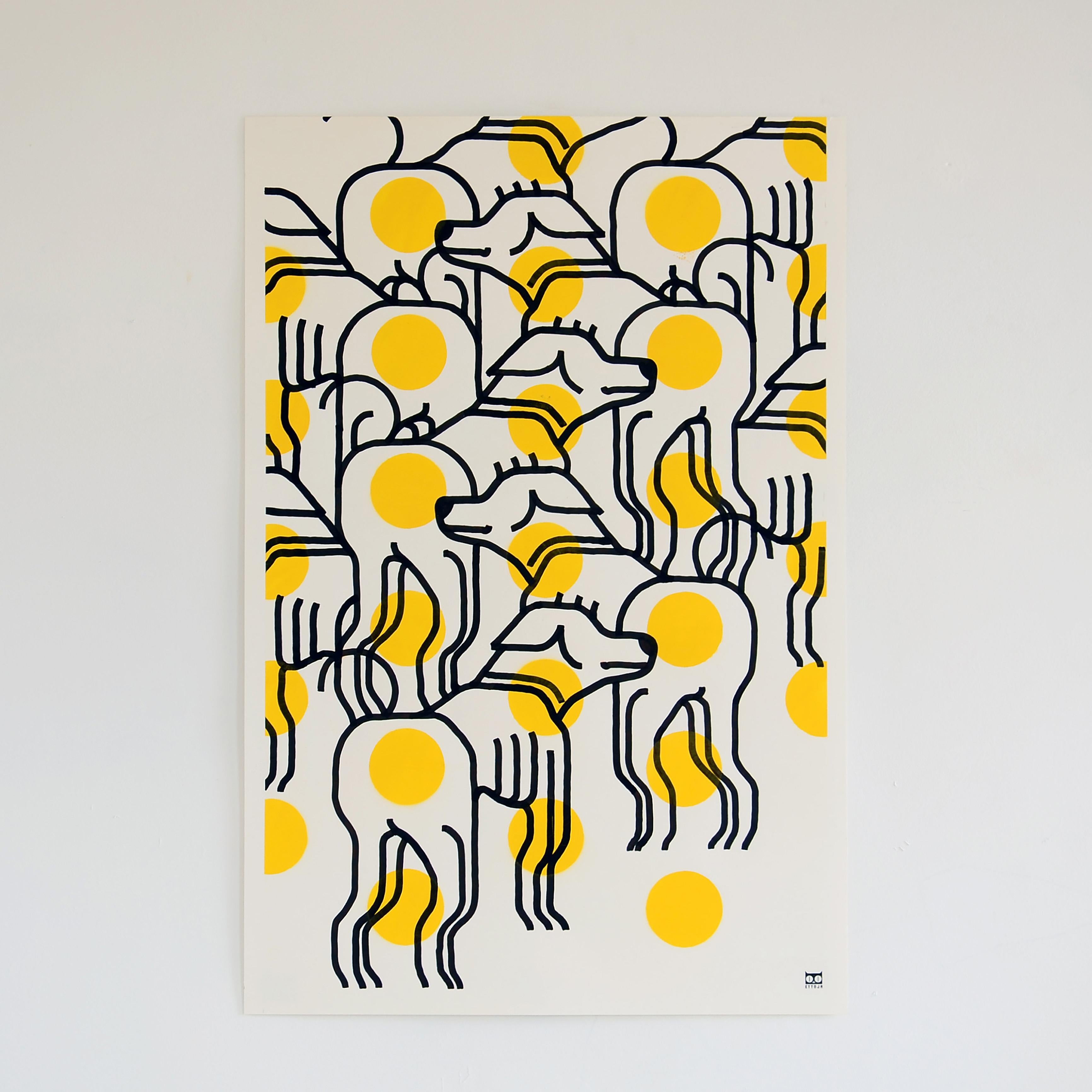 Animal Art Ettoja - Acrylique et peinture en aérosol sur papier - Série d
œuvres sur le bureau - Encadré