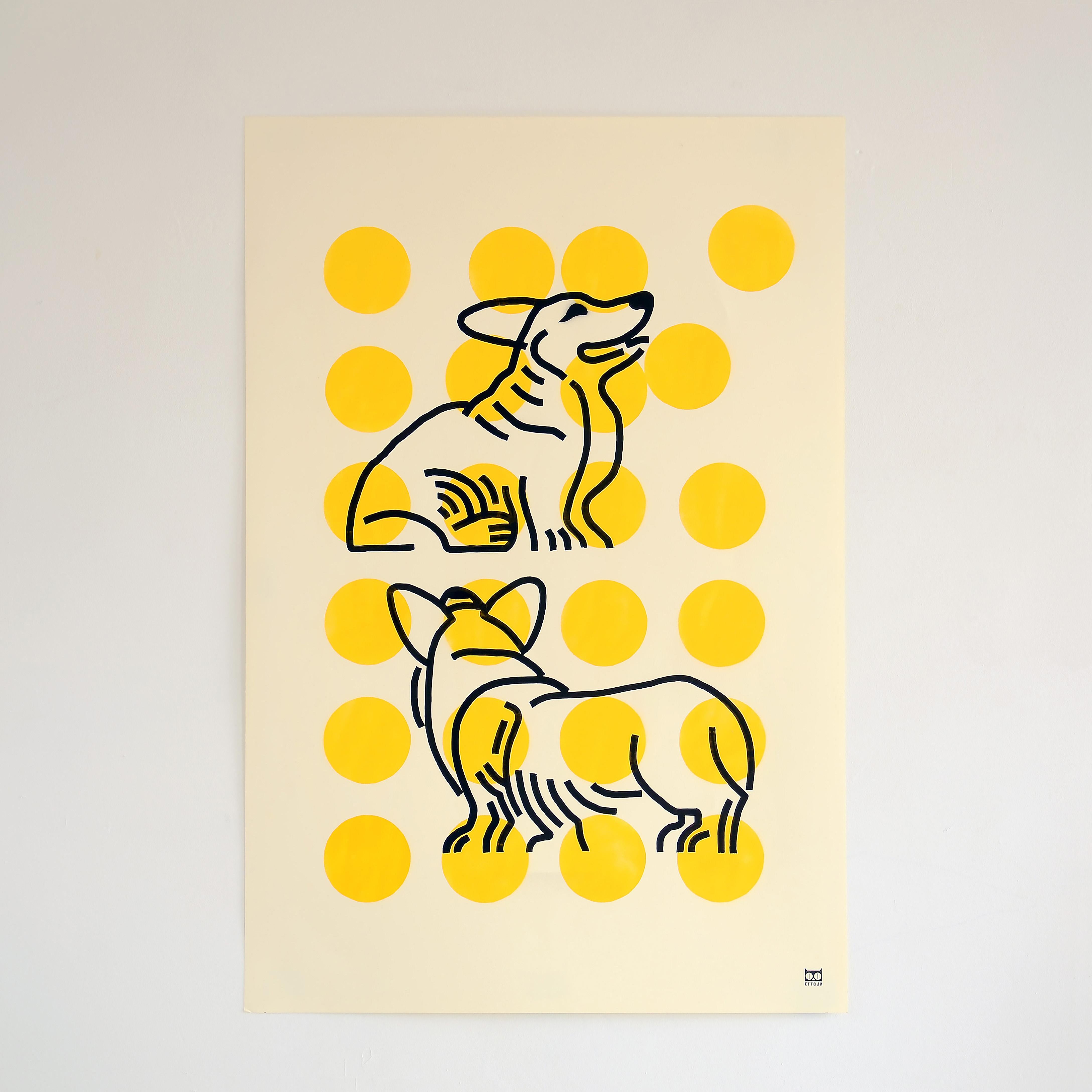 Acrylique et peinture en aérosol sur papier - Série d
œuvres sur le bureau - Encadré