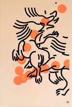 Acrylique et peinture en aérosol sur papier - Série d'œuvres sur le bureau - Encadré