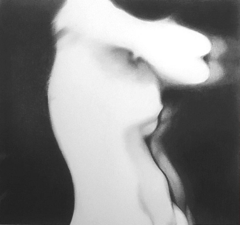 Raminta S. R. Mint Nude - Black and White Hyperrealistic Body Drawing on Paper Graphite and Pastels Framed