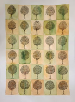 „Bäume“ – Komposition, Tusche und Aquarell auf Papier – Einzigartige zeitgenössische Zeichnung