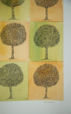 Trees Composition, Ink and Watercolor on Paper Unique contemporary Drawing