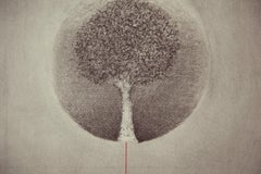 „Minimalist Tree“, originelle, zeitgenössische abstrakte Zeichnung in Graphit auf Papier