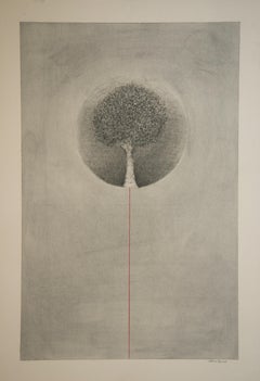 „Minimalist Tree“, originelle, zeitgenössische abstrakte Zeichnung in Graphit auf Papier