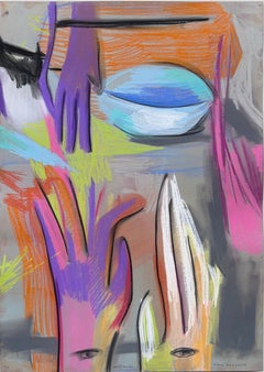 Contemporary Pastel Drawing on Paper Abstract Bright Expressive Colours