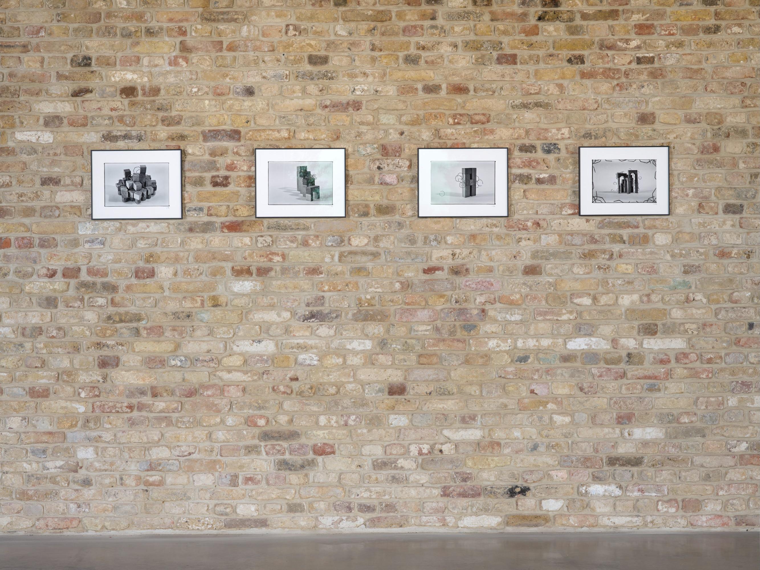 Brush and ink on black and white photograph of Construction Blocks - Contemporary Photograph by Conrad Willems