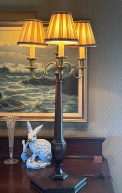 Antique Three-Armed Brass Tall Table Lamp