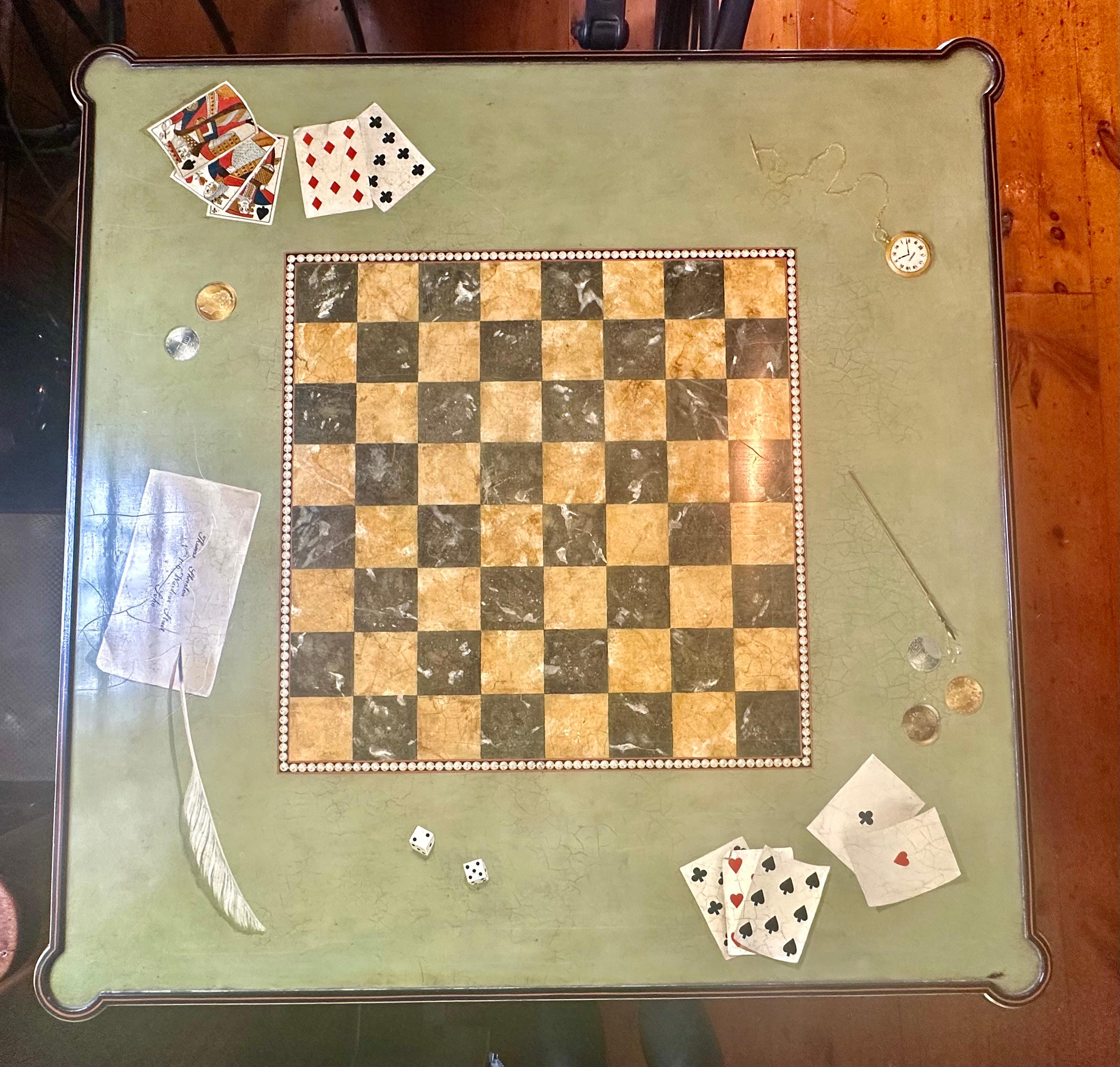 Louis XVI Style Trompe L'oeil Painted Reversible Card Table For Sale 1