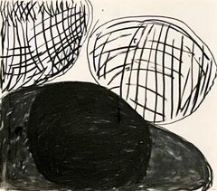 "Ohne Titel" abstrakte Kohlezeichnung auf Papier, gerahmt Kunst