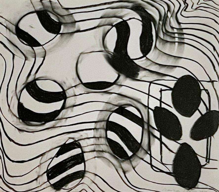 "Sans titre" dessin abstrait au fusain sur papier, art encadré