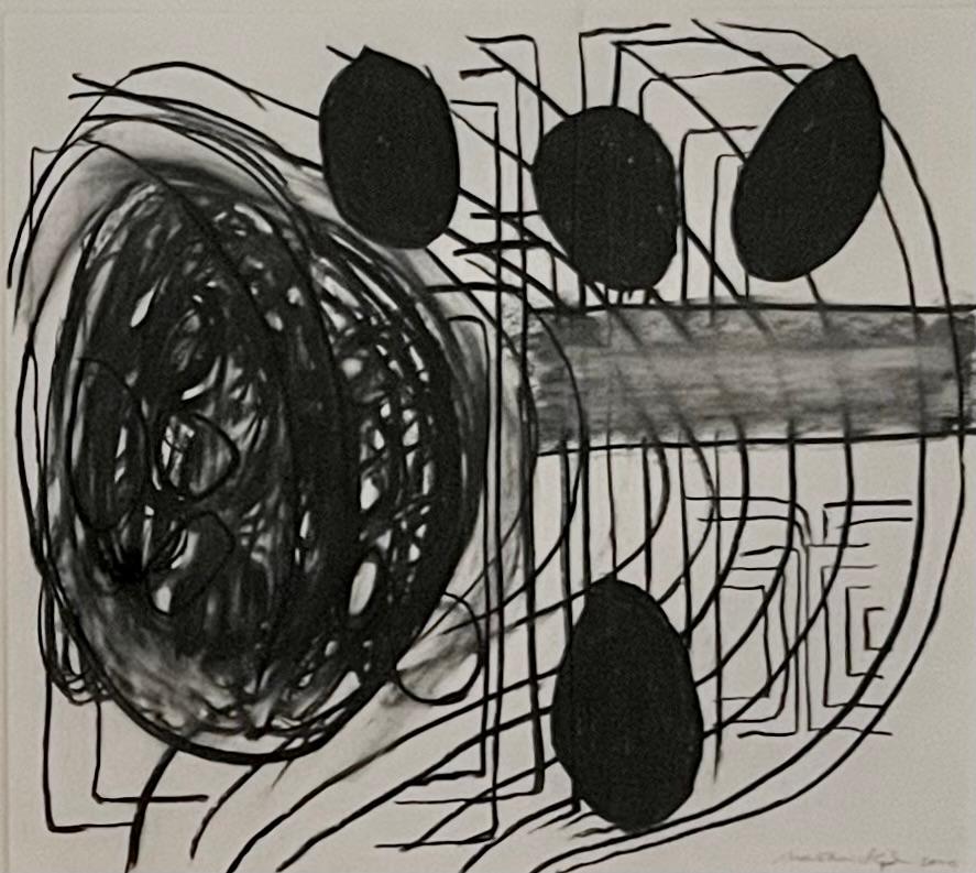 "Senza titolo" disegno astratto a carboncino su carta, arte incorniciata