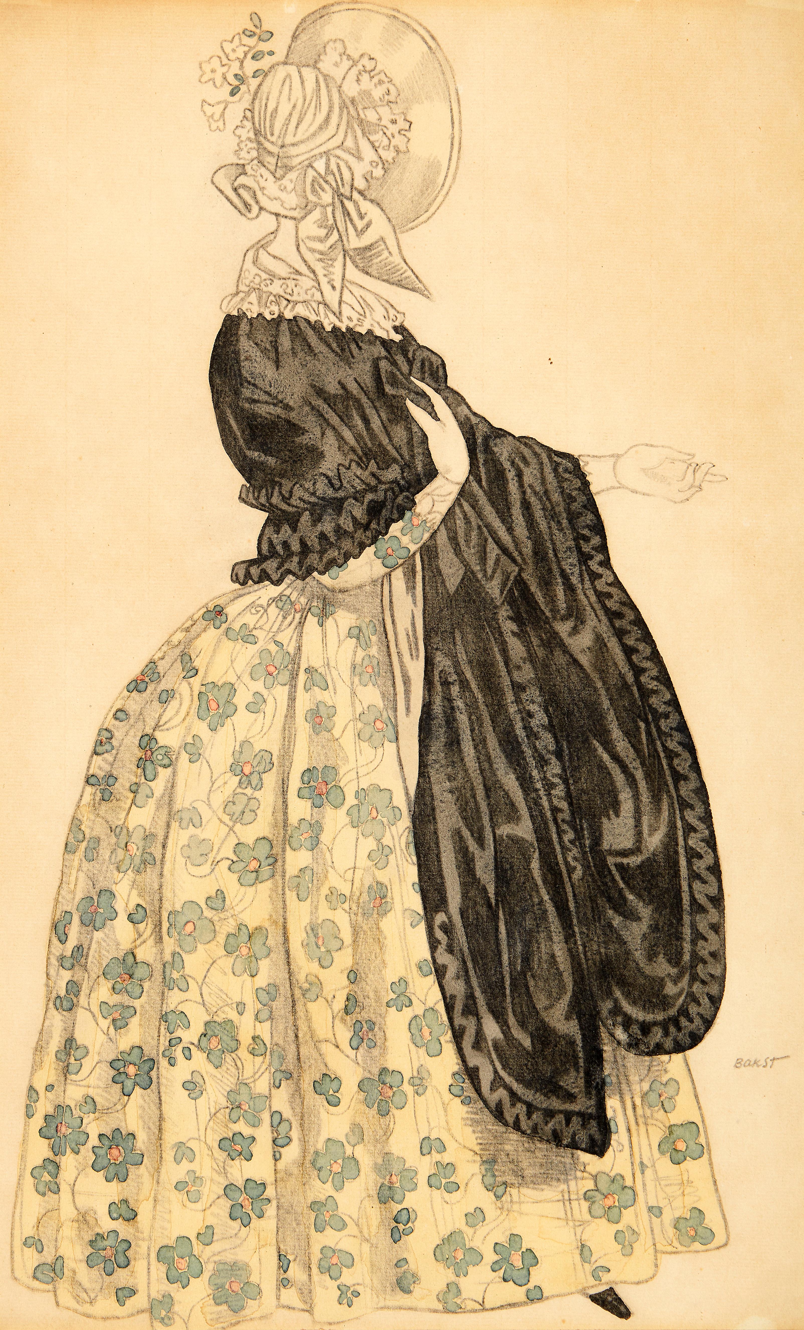 Léon Bakst Figurative Art - Woman with flower dress