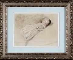 Aquarelle d'un enfant en train de se reposer, peut-être la fille de l'artiste