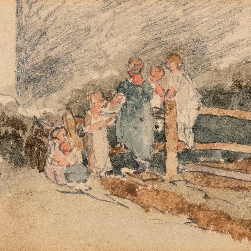 Uno schizzo di bambini che si arrampicano su una recinzione - Art Scuola inglese di Peter de Wint