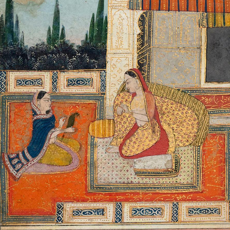 An illustration to the musical mode of Patamanjari Ragini - Brown Figurative Art by Unknown