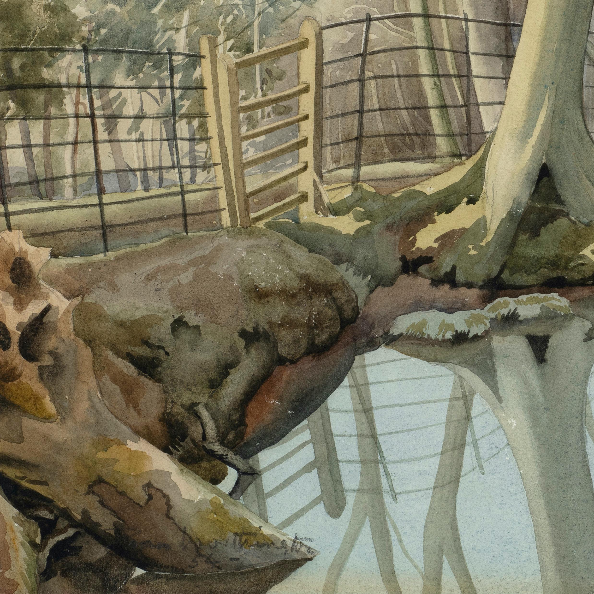 Escena de bosque con una masa de agua - Art De la posguerra de John Nash