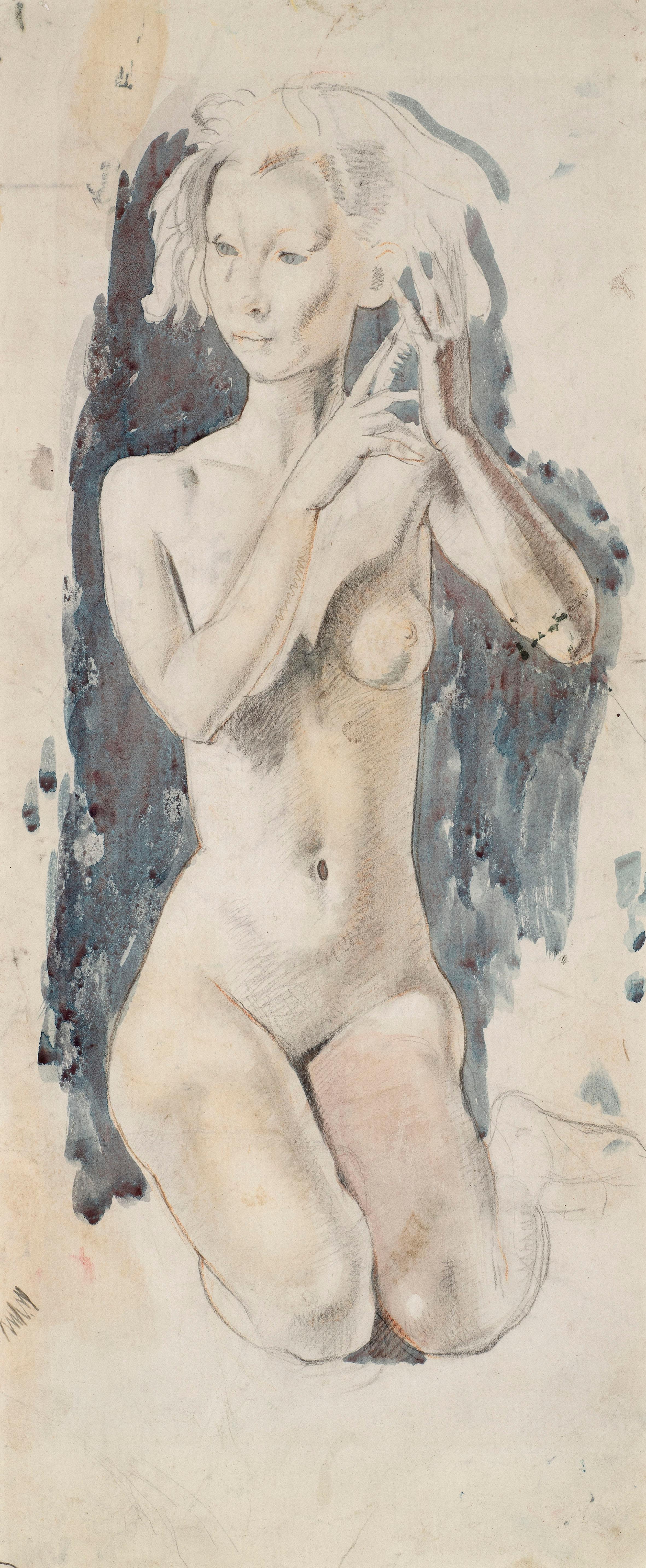 Kneeling Nude, Study for The Maidens - Post-Impressionist Art by Bernard Fleetwood-Walker