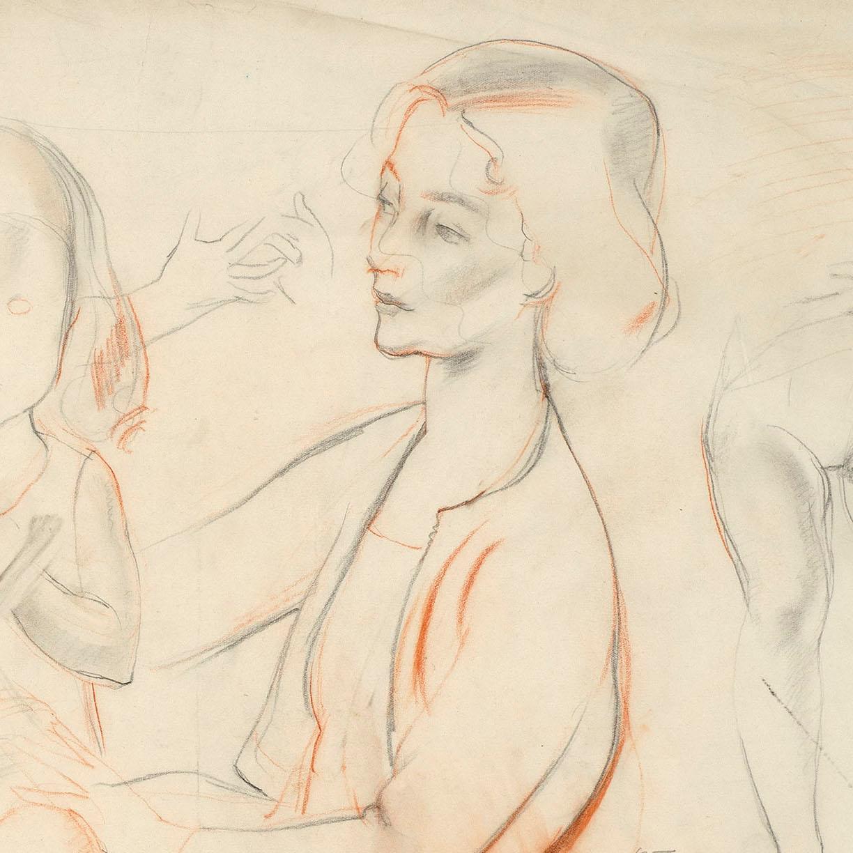 Study for Mr and Mrs R. H. Butler and Their Daughters - Post-Impressionist Art by Bernard Fleetwood-Walker