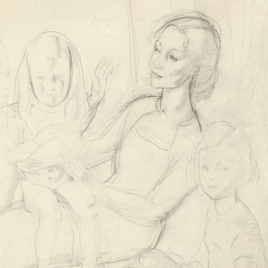 Étude pour M. et Mme R. H. Butler et leurs filles - Après-guerre Art par Bernard Fleetwood Walker