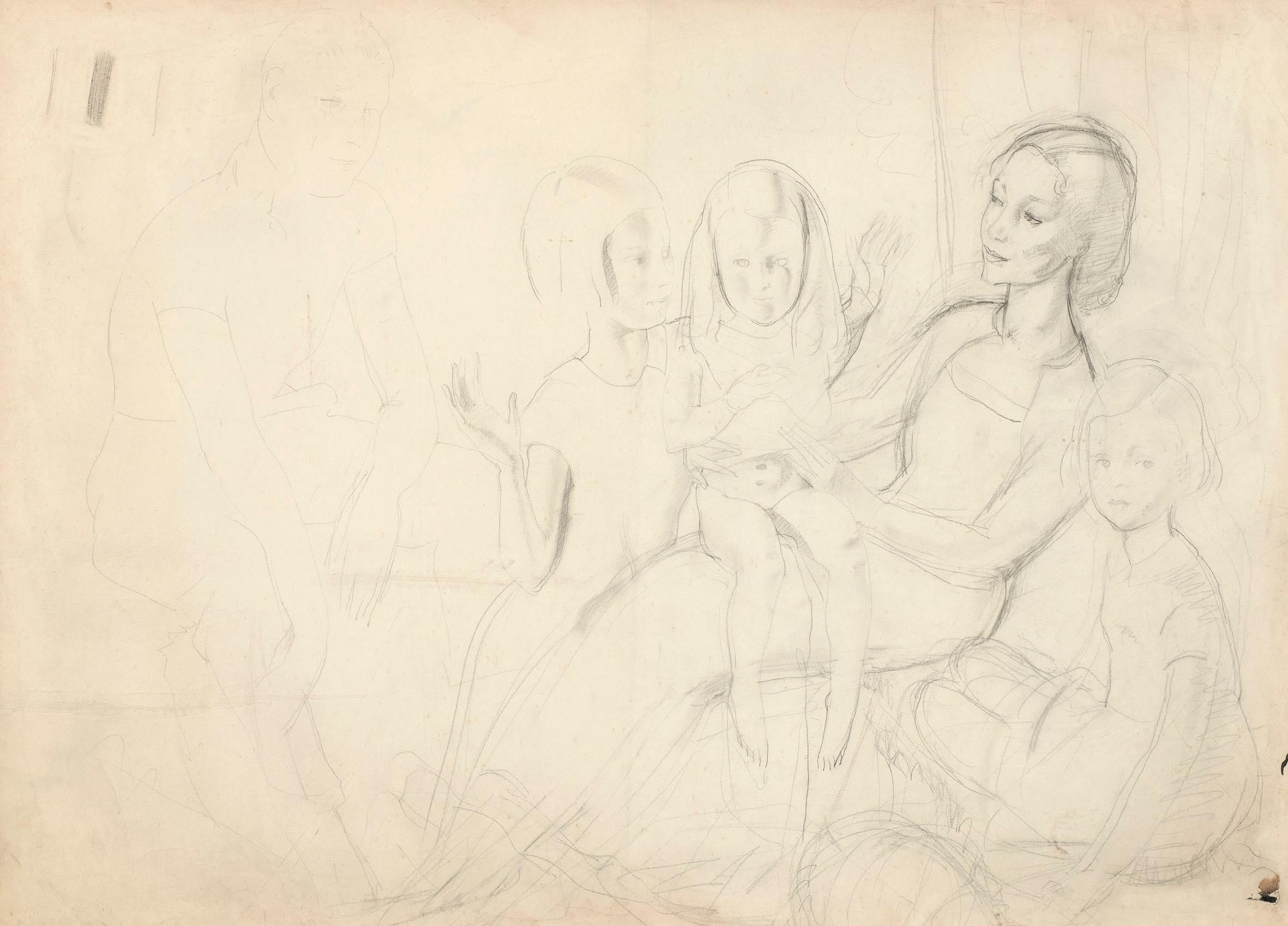 Étude pour M. et Mme R. H. Butler et leurs filles - Art de Bernard Fleetwood Walker