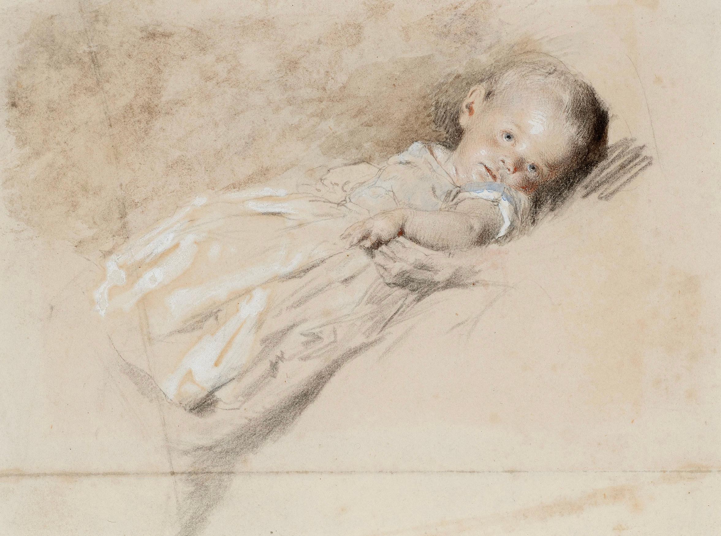Aquarellstudie eines ruhenden Kindes, möglicherweise die Tochter des Künstlers – Art von William Henry Hunt